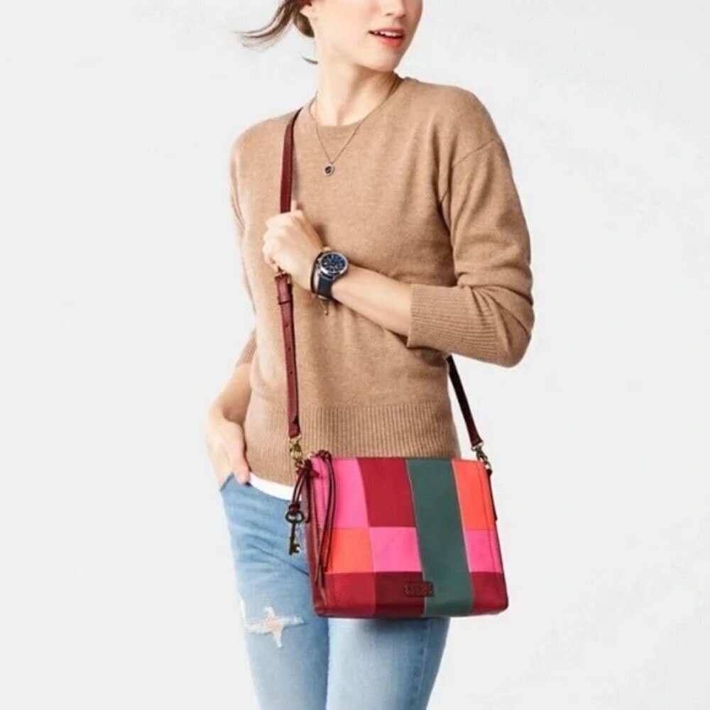 Fossil Emma Burgundy/Multi Colored Square Crossbody Bag One Size